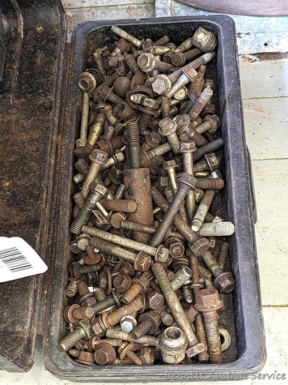 Pickup in Rib Lake. Plastic tool box filled with a variety of nuts & bolts and other fasteners.