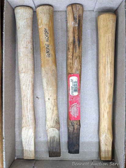 Pickup in Rib Lake. Four newer hickory tool handles are each approx. 13-1/2" long.