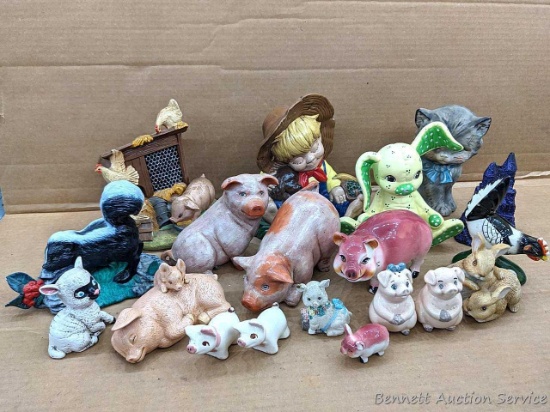 Pickup in Rib Lake. Figurines including pigs, rooster, skunk, rabbit, and more. Tallest is approx.