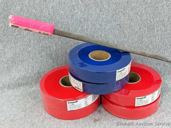 6 rolls of Empire brand 1" flagging tape and Irwin marking flags. Each tape is 600ft long.