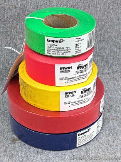 5 rolls of 1" flagging tape, Irwin and Empire brands.