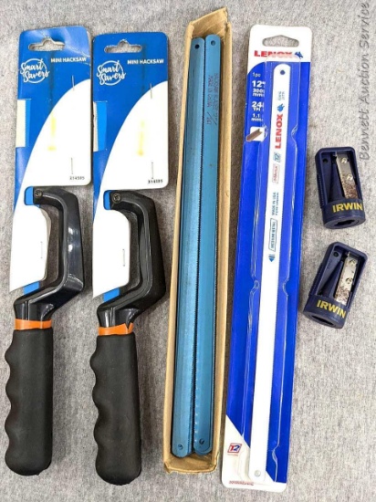 Mini Hack saws, 12" hacksaw blades with 24 TPI. Irwin contractor pencil sharpeners. All appear to be