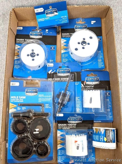 Century Drill & Tool brand chuck key, hole saw, hole saw arbor, shark tooth hole saw bits.