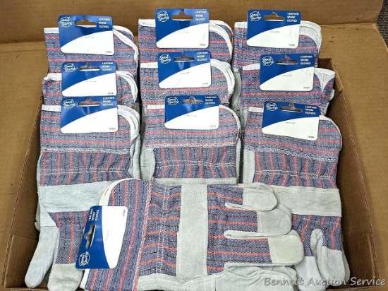 10 pairs of Leather Work Gloves, all brand new with tags ready to be put to work. No size listed but