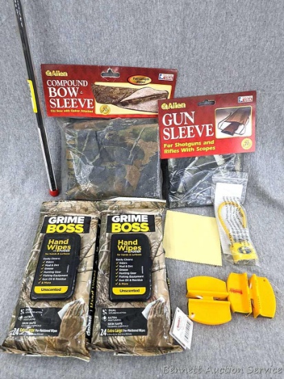 Thompson Center Rugged gun cleaning rod, Smith's hunting knife sharpeners, Allen gun sleeve for