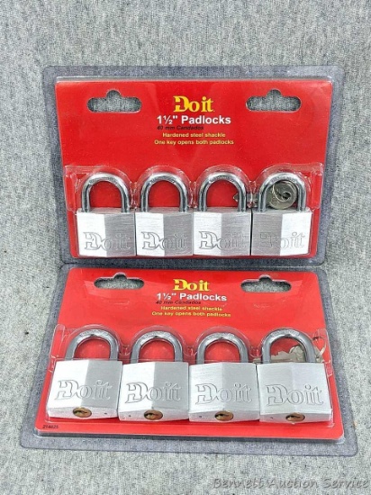 Two packages Do It Best 1-1/2" padlocks, each package keyed alike.