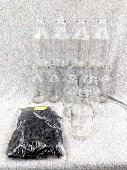 Bag of maple syrup tap extensions and a box of twelve 7-1/4" tall AGC syrup bottles. Extensions are