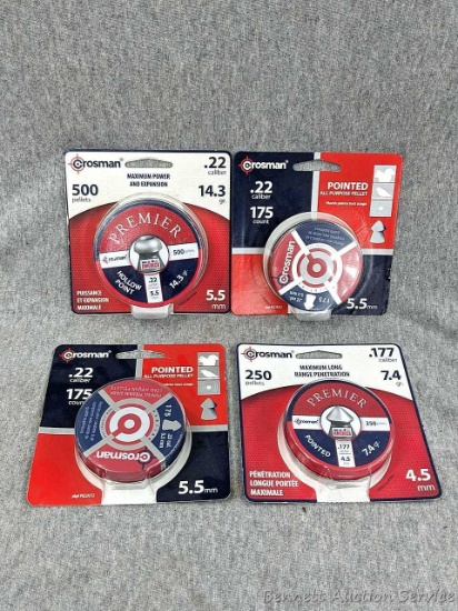 Crosman pointed and hollow point .22 and .177 cal air gun pellets.
