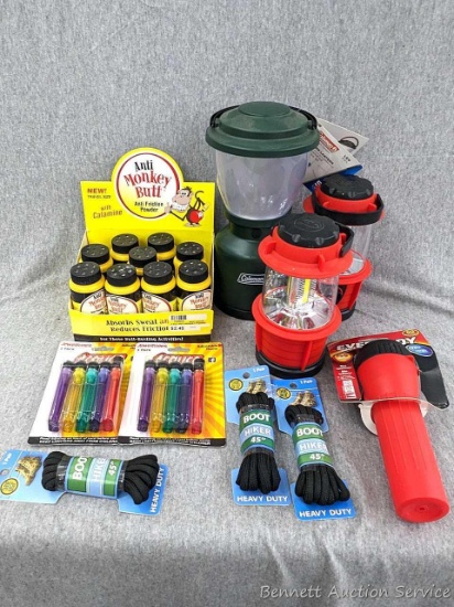 Coleman 4D camp lantern, enough Anti-Monkey Butt to last you awhile, other lanterns and flashlight,
