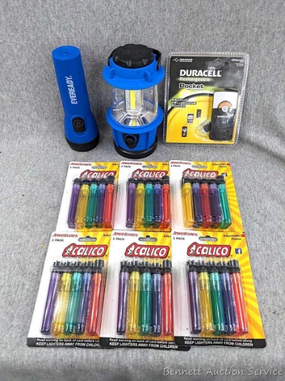Duracell rechargeable pocket USB charger, lighters to last for awhile, flashlight and lantern.
