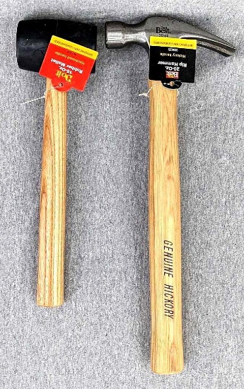 Do It Best 20 oz rip hammer with hickory handle, and a 16 oz rubber mallet with hardwood handle.