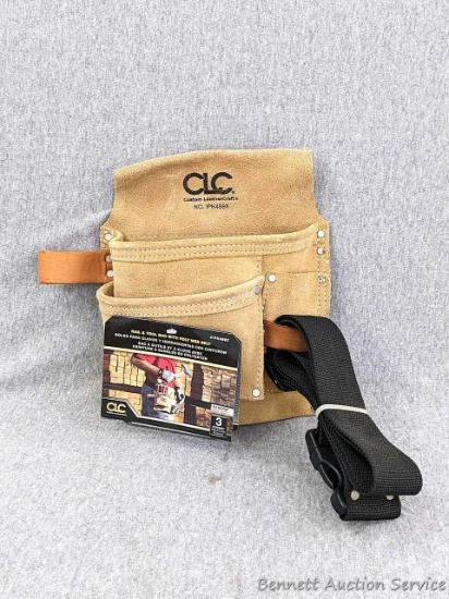 Custom Leather Craft suede nail and tool belt with 2" poly web belt that fits waists 29" - 46". With