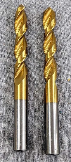 Pair of Leader 7/16" maple sap tapping drill bits are HSS tin coat.
