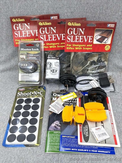 Master Lock gun lock, other gun locks, Smith's hunting knife sharpeners, bulls eye targets, Allen