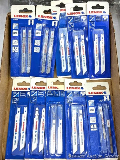 10 packages of Lenox jig saw blades and abrasives. Incl Thin and Med Metal, Fine Wood, Down Cut,