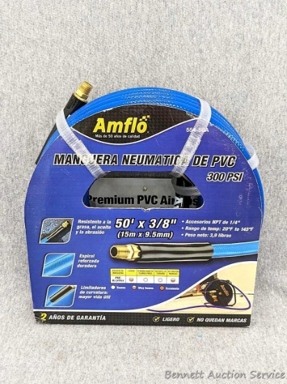 Amflo 50' x 3/8" premium PVC air hose is 300 psi.