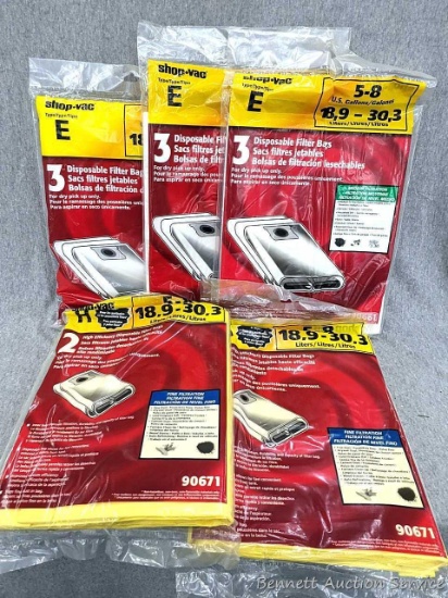 5 Shop Vac type E and H vacuum bags.