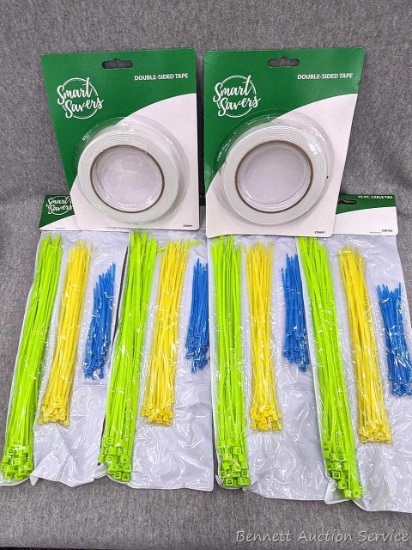 Cable tie zip ties, and double sided tape for the garage, junk drawer or she shed.