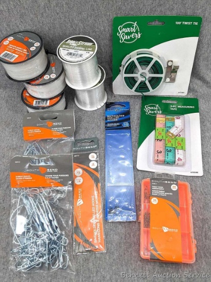 Lots o' line for your fishing adventures incl South Bend and Lake & Stream, trout hook assortment,