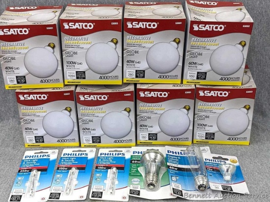 Satco decorative incandescent light globe lights; Various Philips brand lights. See photos for