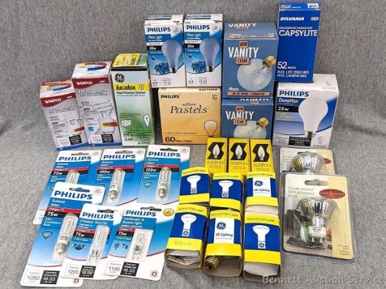 Assorted light bulbs from Philips, Satco, GE Lighting, Sylvania. See photos for variety of styles