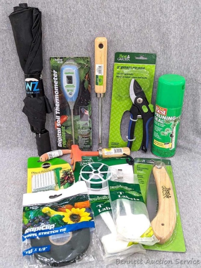 Do It Best Pruning Seal, Miracle Gro plant food, twist ties, 8" pruning saw, vinyl stretch tie, soil