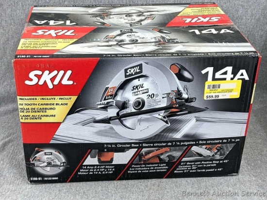 7-1/4" Skil Circular Saw, 14amp, no 5180-01, includes 20 tooth carbide blade.