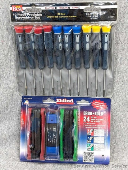 Eklind ergo-fold hex key set and Do It Best 10-piece Precision Screwdriver set. Both NIP