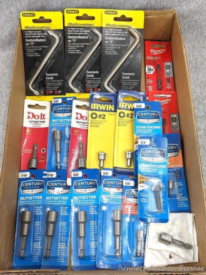 Stanley offset screwdrivers, Irwin #2 drywall screw setter, Do It Best nutsetter, Milwaukee Impact