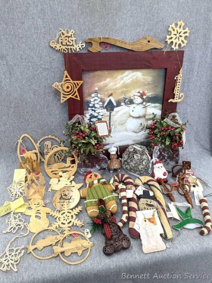 14-1/2" Snowman framed snowman art; plethora of perfectly petite ornaments for your holiday tree.