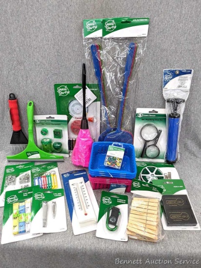 A Plethora of perfectly good supplies for your junk drawer, garage, or shop incl organizing baskets,