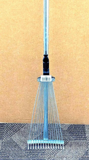 Adjustable metal rake adjusts from 7" - 25" with a quick sliding and locking mechanism. Appears to