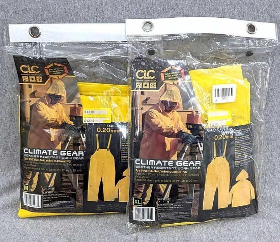 2 NIP Climate Gear weather-resistant work gear incl 3-pc Rain Suit in sizes M and XL.
