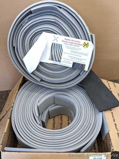 Model railroad sound foam roadbed pieces are about 4-1/8" and 2-5/8" wide. Paper with it reads that