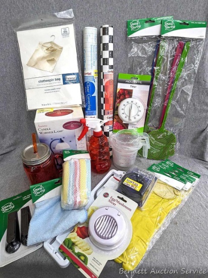 Aurora Candle Warmer, liquid measuring cups, paper towel holder, egg slicer, fly swatters, Aladdin