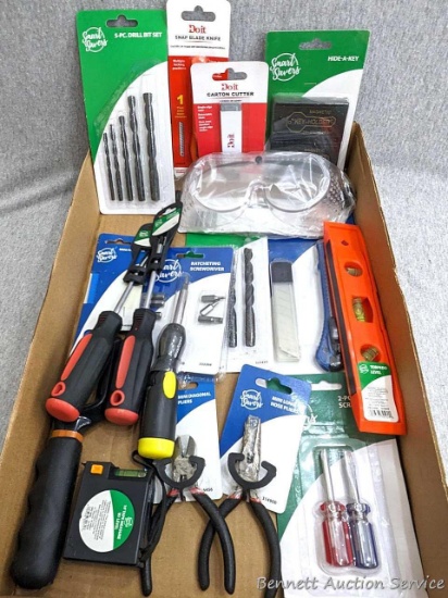 Ratcheting Screwdriver w/other bits, Phillips and slotted screwdrivers, snap blade knife, Torpedo