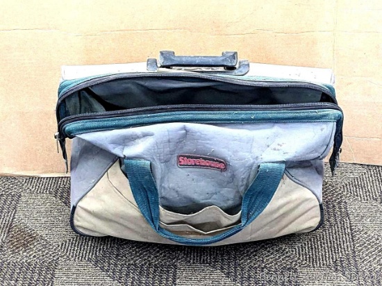 20" Storehouse rolling tool bag is in overall good condition, clean it up or use as-is. About 10"
