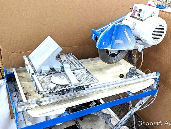 SuperiorBilt 10" tile saw with collapsible stand, 16" rolling table, and cutting fluid recirculation