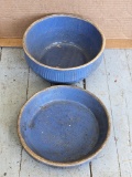 Pickup in Rib Lake. Pretty blue stoneware mixing bowl with matching pie plate; bowl measures 4