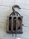 Pickup in Rib Lake. Large antique triple block pulley is approx. 18