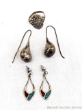 Pickup in Rib Lake. Pretty Sterling Silver earrings with turquoise and corral type accents,