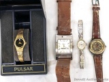 Pickup in Rib Lake. Four wristwatches incl Fossil Biewer Lumber promotional, 17 jewel Sciomore,
