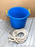 Pickup in Rib Lake. Large blue horse muck bucket and long lead rope.
