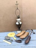 Pickup in Rib Lake. Vintage brush and comb set; shoe lasts, button hook, hand mirror is 11-1/2