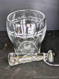 Pickup in Rib Lake. Pretty etched glass muddler cup or similar comes with a glass pestle. Cup stands