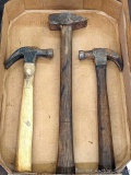 Pickup in Rib Lake. Vintage square head cross peen hammer, two claw hammers. Longest is 17