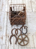 Pickup in Rib Lake. Yard art special includes gears, horseshoes, pulleys and more. Largest wheel is
