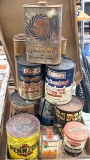 Pickup in Rib Lake. No Shipping or will ship without liquids. Assorted metal cans and containers