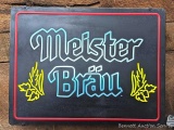 Pickup in Rib Lake. Lighted Meister Brau beer sign. Measures approx 15