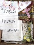 Pickup in Rib Lake. Embroidered linens, doilies, tapestry style cloth.